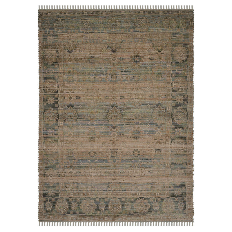 Tapis oriental brun et gris foncé tissé à la main 2 pi x 3 pi avec frange