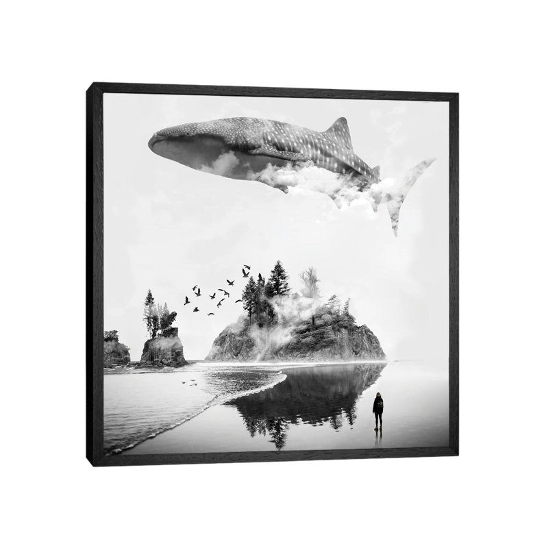 Whale Shark Island by David Loblaw - Print on Canvas, 93.98 cm H x 93.98 cm W, Black Framed