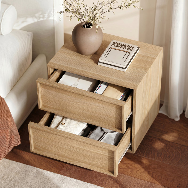 Table de chevet en bois 18,9 po avec 2 tiroirs, Chêne