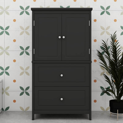 Bathroom Floor Storage Cabinet Unit Freestanding With 2 Drawers 2 Doors Adjustable Shelf