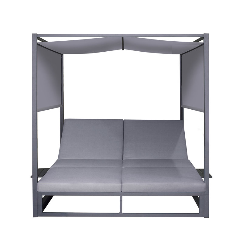 58'' Wide Outdoor Patio Daybed with Cushions, Grey, Grey