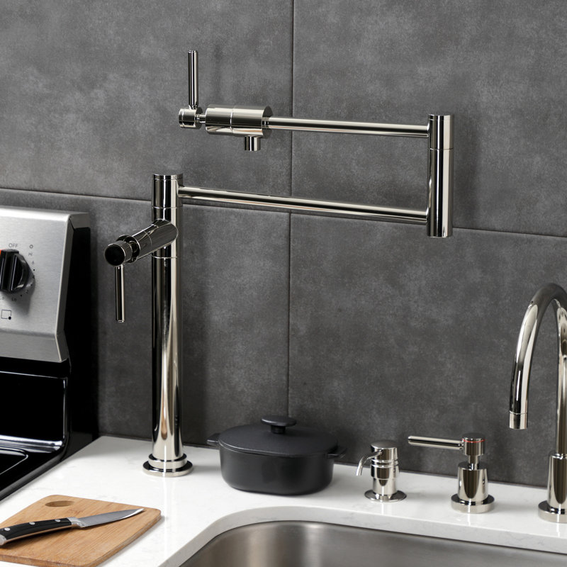 Kingston Brass Concord Two-Handle 1-Hole Deck Mount Pot Filler Faucet, Lever Handle, Polished Nickel