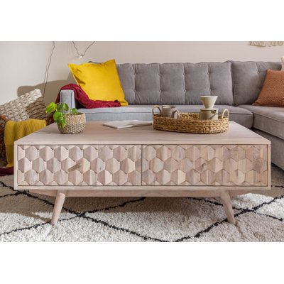 Mosayk Solid Wood Four Leg Coffee Table with Storage