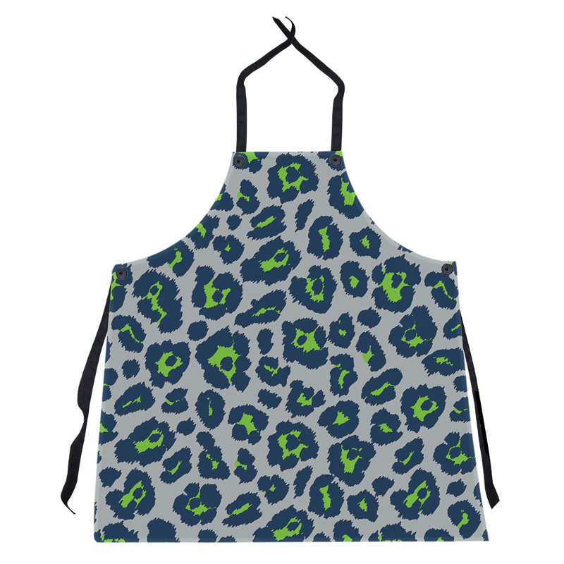 Animal Print Bib Apron, Gray/Dark Blue/Green