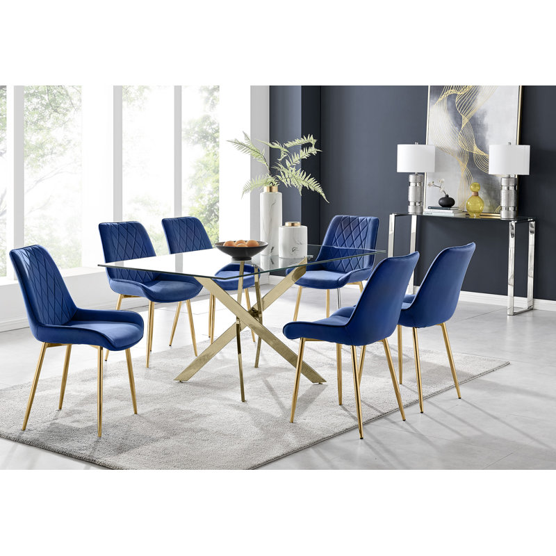 Ensemble de table de salle à manger Lenworth, Bleu, Gold, Or