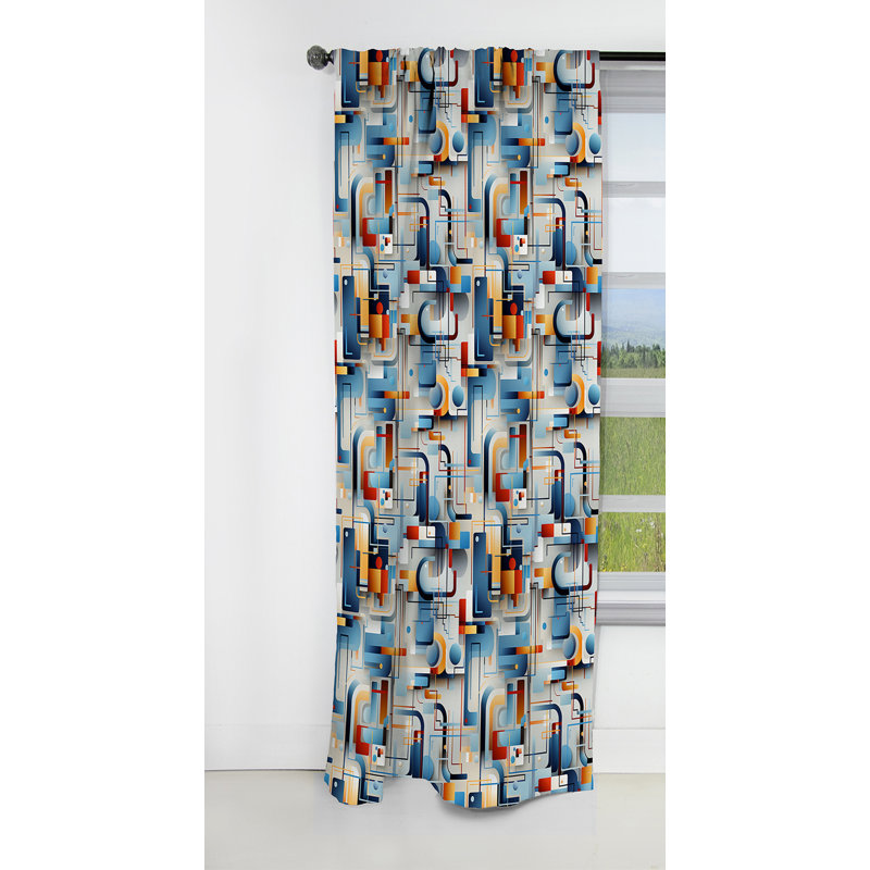 Motif bleu Metropolis Matrix - rideau abstrait - rideau occultant géométrique - 1 panneaux, L 52 po x L 120 po