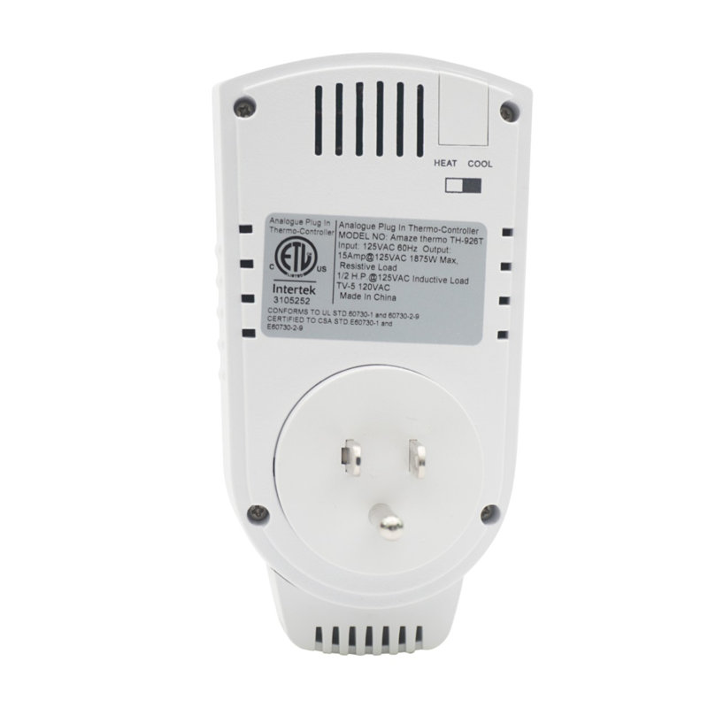 White Analog Plug-In Thermostat for Heating and Cooling