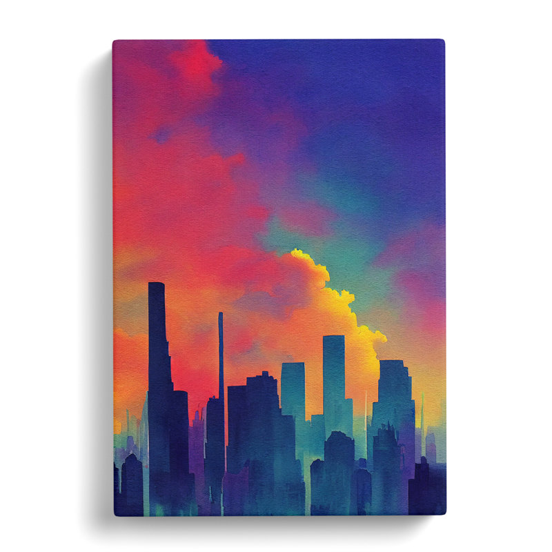 XC1022-1446X City Skyline Watercolour No.2 - Wrapped Canvas Print, 50cm H x 35cm W x 3cm D