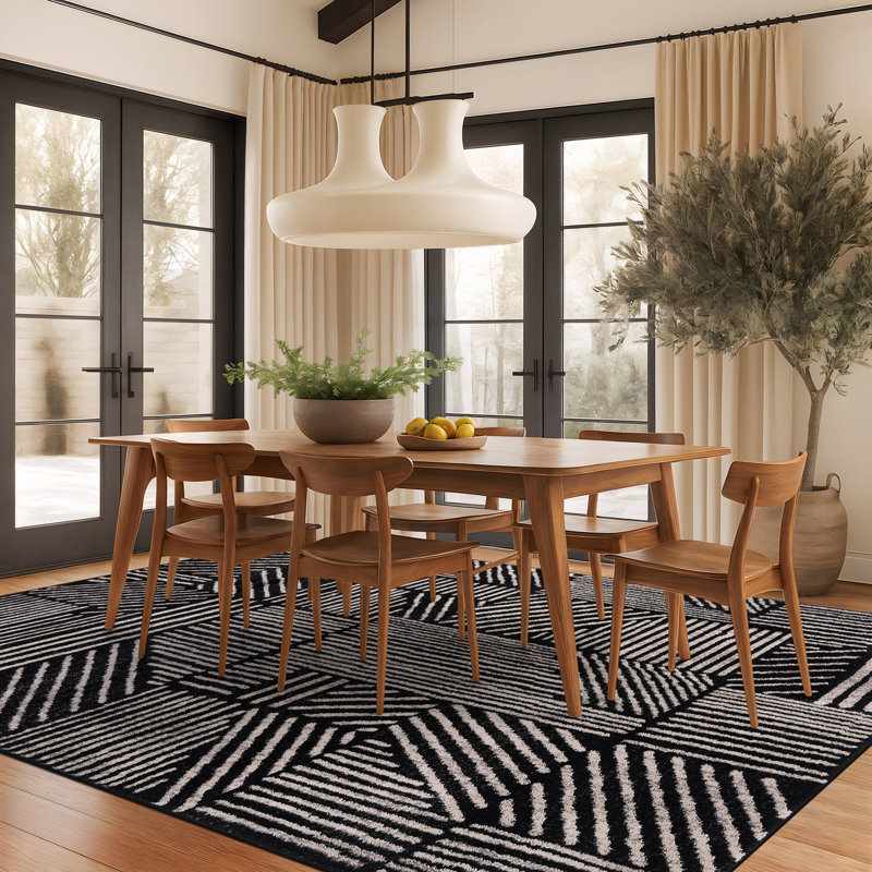Rambo Geometric Black/Ivory Area Rug, Rectangle 7'10" x 10', Black