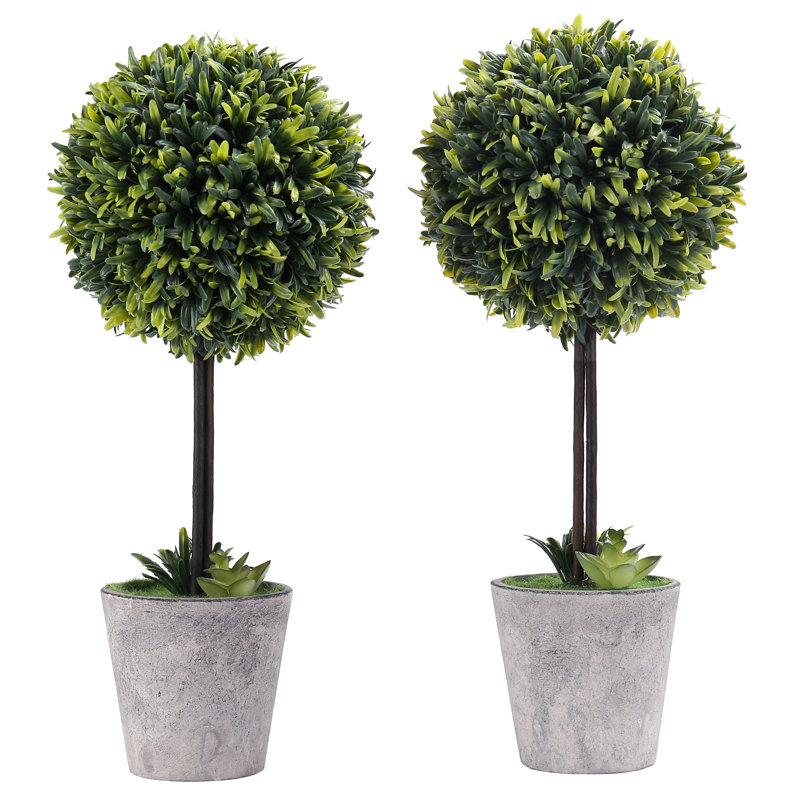 15.4'' Faux Boxwood Topiary in Wicker/Rattan Planter