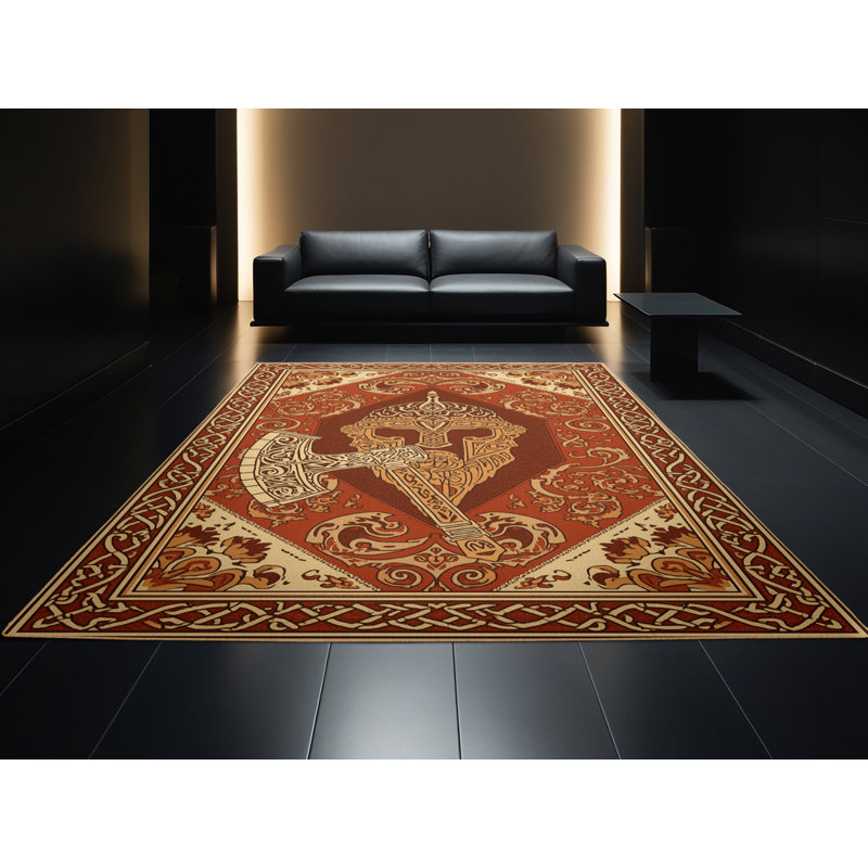 Tapis oriental traditionnel lavable à la machine en brun Warleigh - reliure brun clair, 7 x 9
