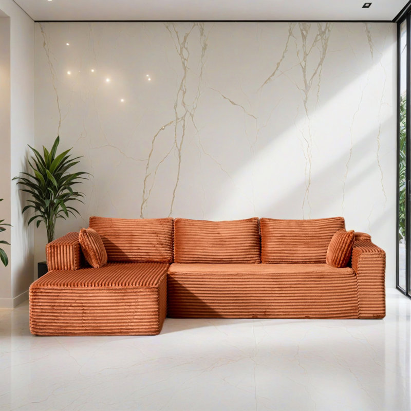 2 - Piece Modular Sleeper Sectional Sofa Bed Corner Sofa for Living Room, Brown Corduroy