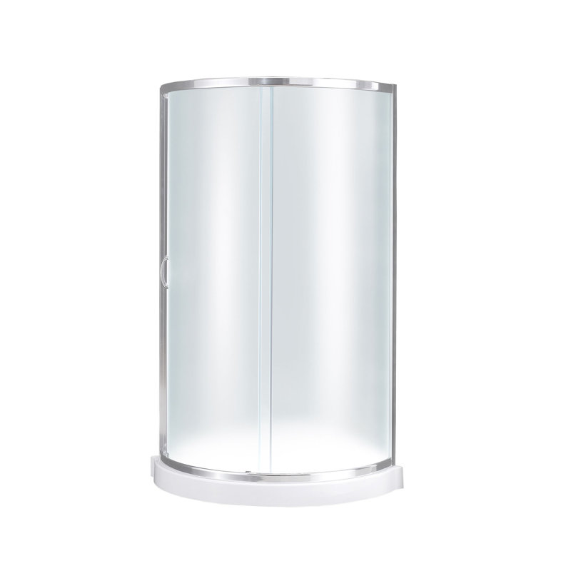 36" x 76" Round Frosted Glass Sliding Shower Kit with Acrylic Base