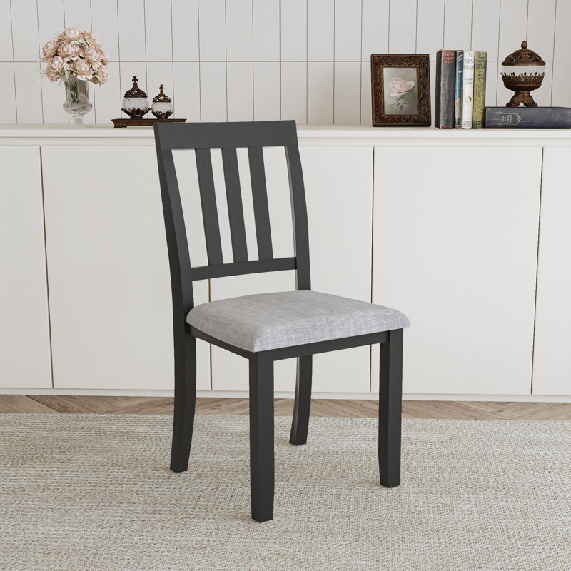 17" Wide Upholstered Solid Wood Dining Side Chairs, Gray/Black