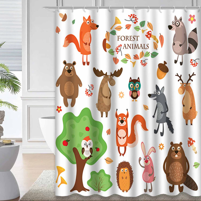 Rideau de douche mignon avec 12 crochets, L 72 po x l 84 po