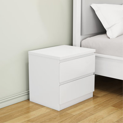 Table de chevet blanche de 19,7 pouces avec 2 tiroirs, table d'appoint avec poignées sans poignée, plateau supérieur épaissi, table de chevet pour chambre à coucher et salon
