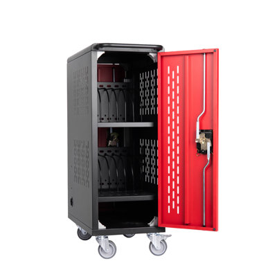 Chariot de charge mobile pour 16 ordinateurs portables, tablettes et acier noir, multiprise, conception compacte, panneaux ventilés, salle de classe pour hôpital, station Bay, noir, installation facile, mobilité, bureau