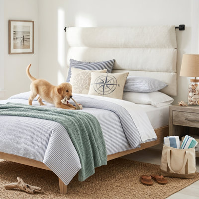 Modern Adjustable Wall-Mounted Upholstered Headboard, King, Cream Linen