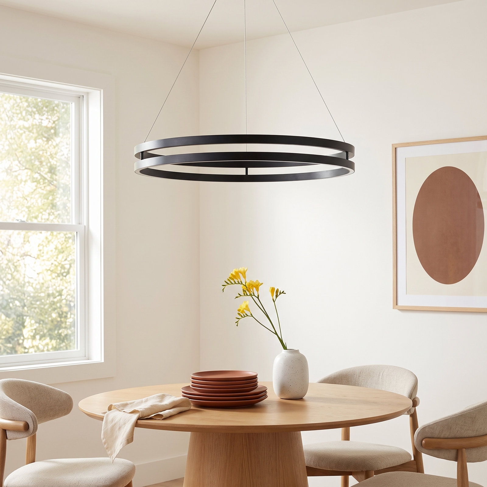 Mills Single Light Dimmable LED Pendant, 1.25" H x 31.5" W x 31.5" D, Black