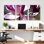 Ensemble de 3 tableaux sur toile tendue représentant une fleur de magnolia violette et un papillon, pour la décoration du salon et de la chambre.
