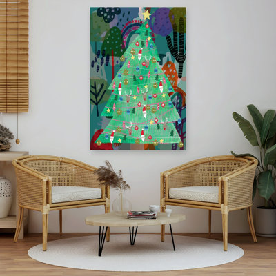 Festive Forest Christmas Tree Abstract Colorful Whimsical Christmas Tree Forest Winter Wall Art Print 1 Piece Wrapped Canvas Wall Art