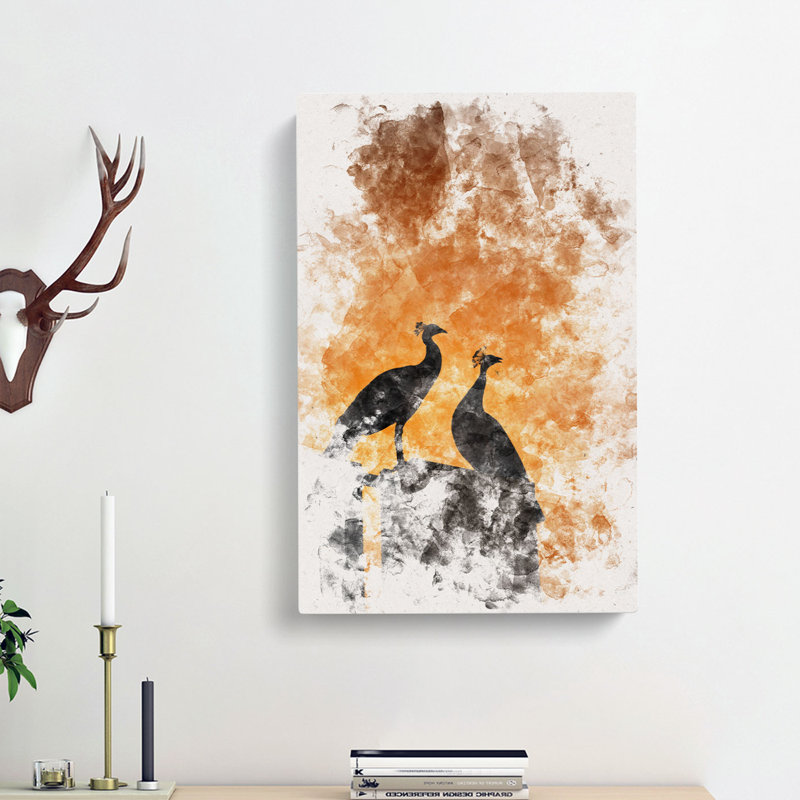 Silhouette of Two Peacocks - Wrapped Canvas, 60cm H x 40cm W x 3cm D