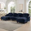 Canapé modulaire classique à 4 places modulaire en U avec accoudoirs évasés et volants amovibles, jupes plissées et pieds fuselés, canapé en nuage à assise profonde en chenille avec repose-pieds mobiles, bleu-369821557