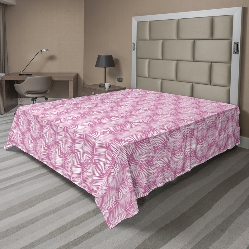 Queen Pink and White Floral Polyester Flat Sheet