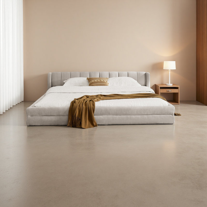 Très grande base de lit tapissier avec tissu épais, cadre de lit rembourré confortable, tissu chenille, avec tête de lit et base de lit solide