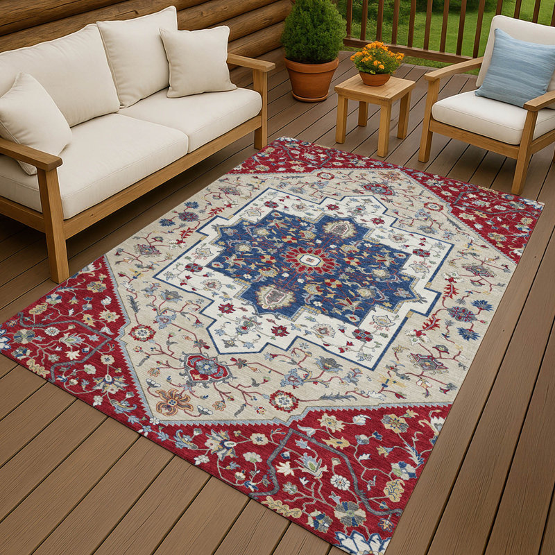 Machine Washable Indoor/Outdoor Chantille ACN2533 Traditional Rug, Red, Rectangle 2'6" x 3'10"