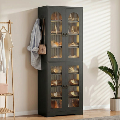 Meuble à chaussures pour 24 paires avec éclairage DEL et étagères réglables, meuble de rangement de 171,5 cm de haut pour entrée, garde-robe, salon
