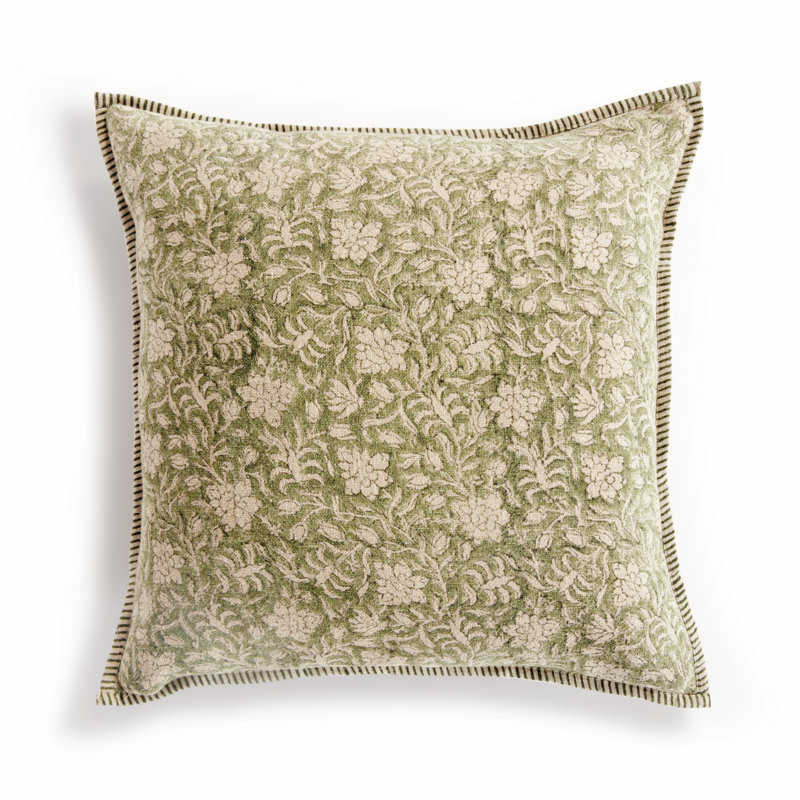 Henriellas European Flax Fiber Throw Square Pillow Cover & Insert, Green