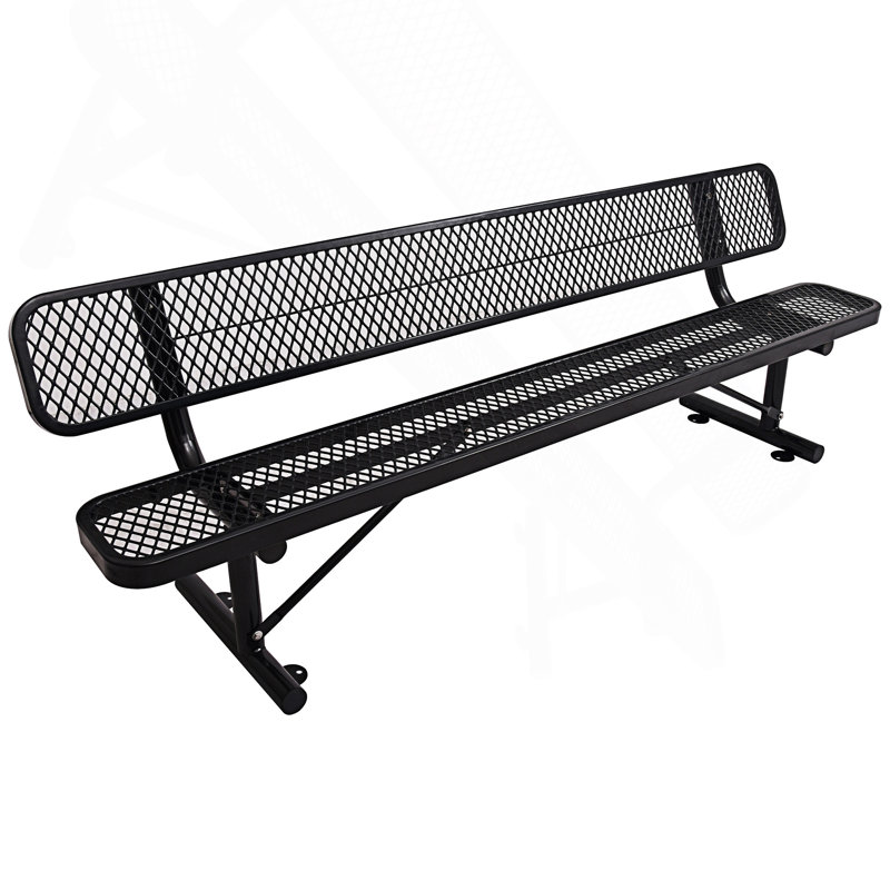 8 pi Banc d'extérieur en acier avec dossier, banc de chambre, H 32,56 po x l 96,03 po x P 23,26 po, Noir