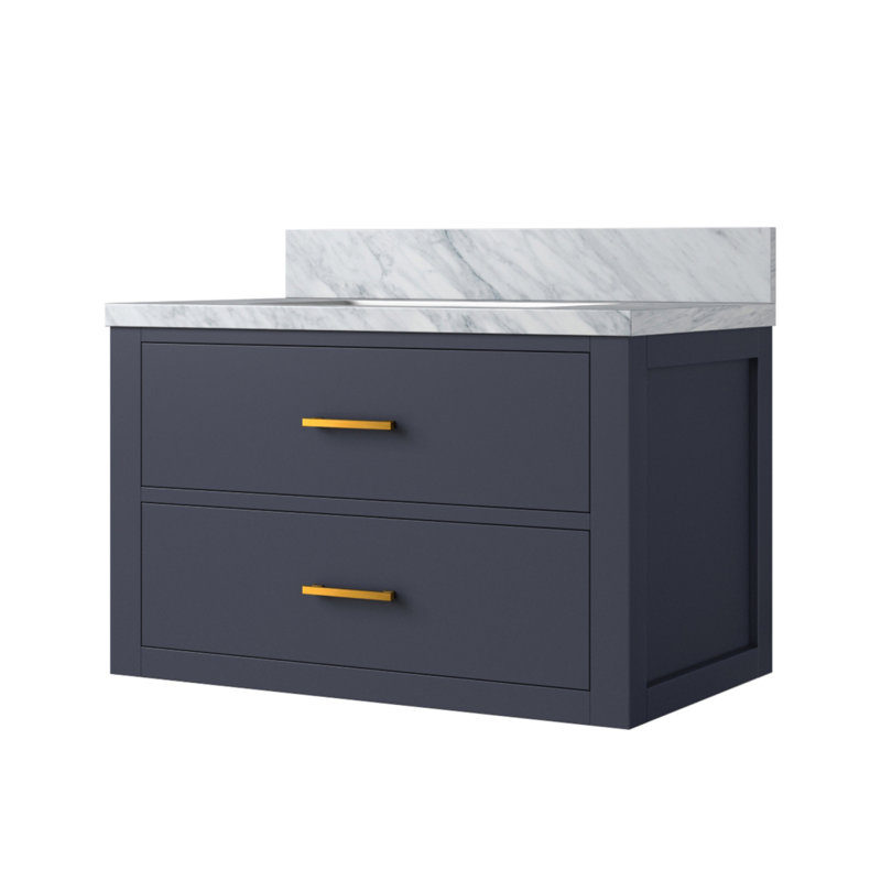 Meuble-lavabo simple bleu 30 po X P 22 po D, avec plateau en marbre de Carrare, Bleu