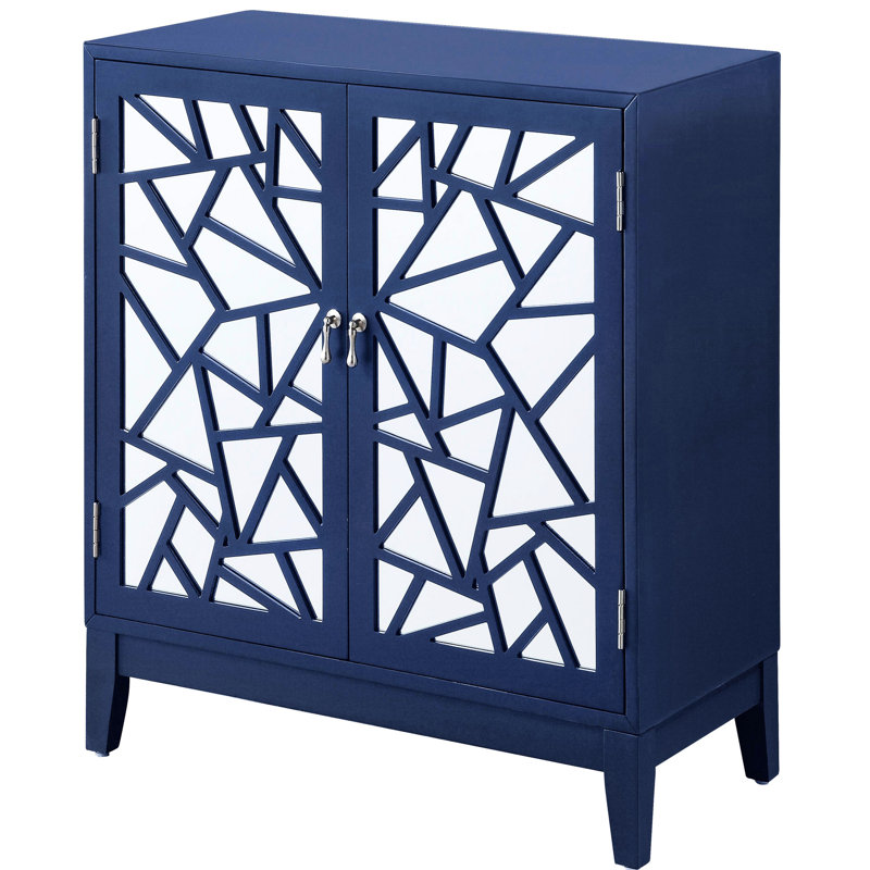Console bleue à 2 portes - Design avec portes géométriques en miroir Espace de rangement spacieux pour tout espace extérieur en bois et en miroir