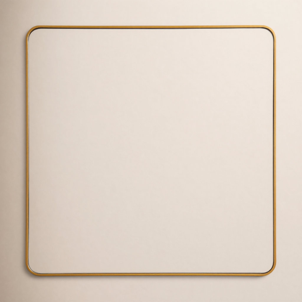 Metal Square Wall Mirror, 48"  x 48" , Brass