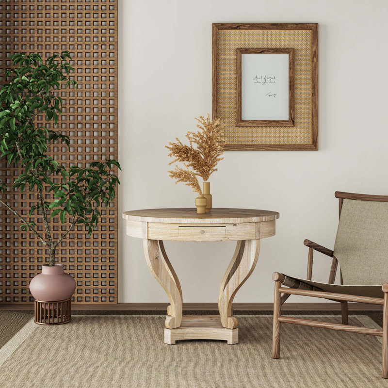 Small Size Round Dining Table End Table Side Table Coffee Table, Natural Wood Grain Distressed