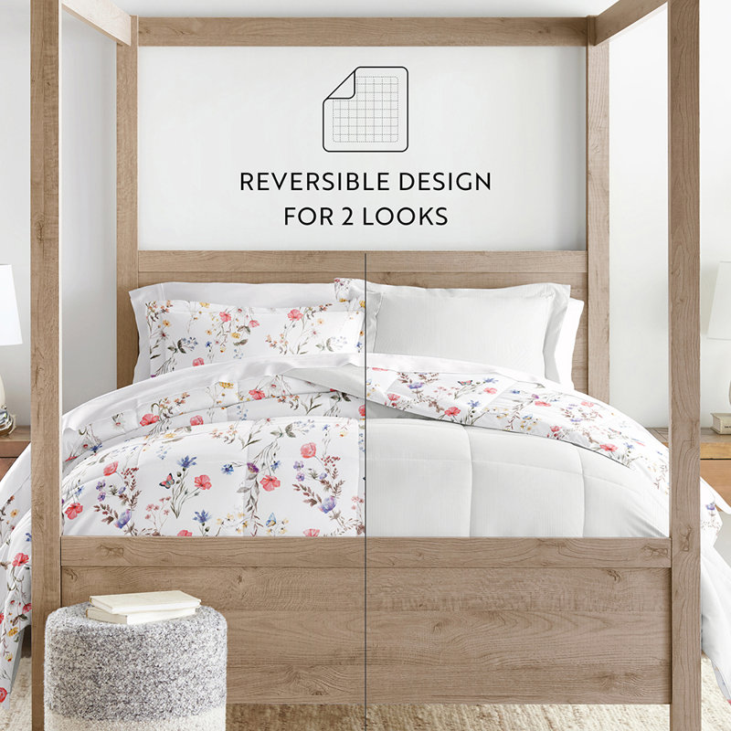 Down-Alternative Comforter Set in Meadow Floral Stripe, Queen Comforter + 2 Standard Shams
