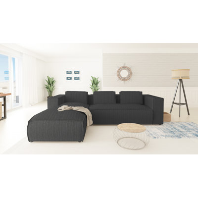 Modern L-Shape Corner Sofa Ohagan Made of Cord with Soft Seat