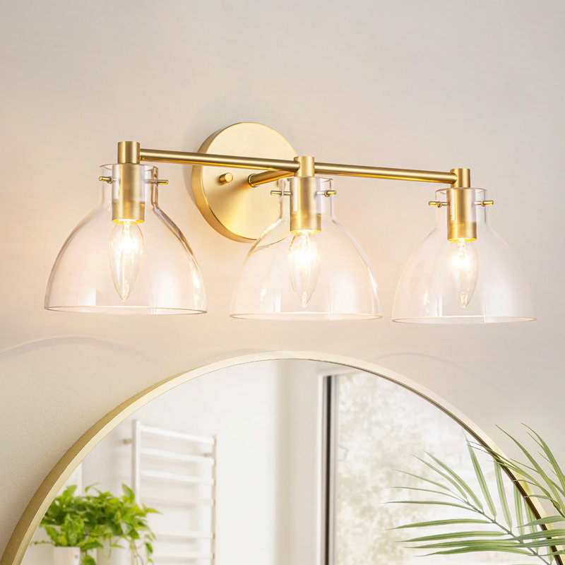 Albern 3-Light Brushed Gold Glass Vanity Wall Sconce for Bathroom
