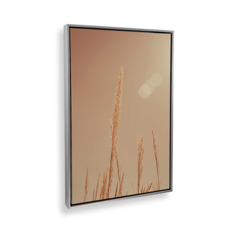Reproduction d'herbes d'automne sur rouleau, Cadre flottant en chrome poli, H 12,75 po x l 8,75 po x P 1,75 po