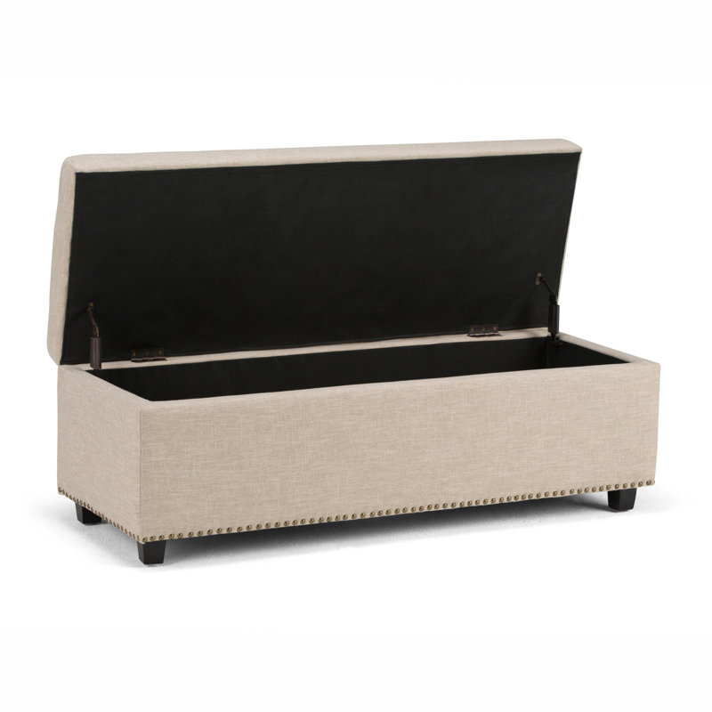 Banc de rangement avec repose-pieds clouté rectangulaire en tissu aspect lin de 48 po Hamilton, Naturel