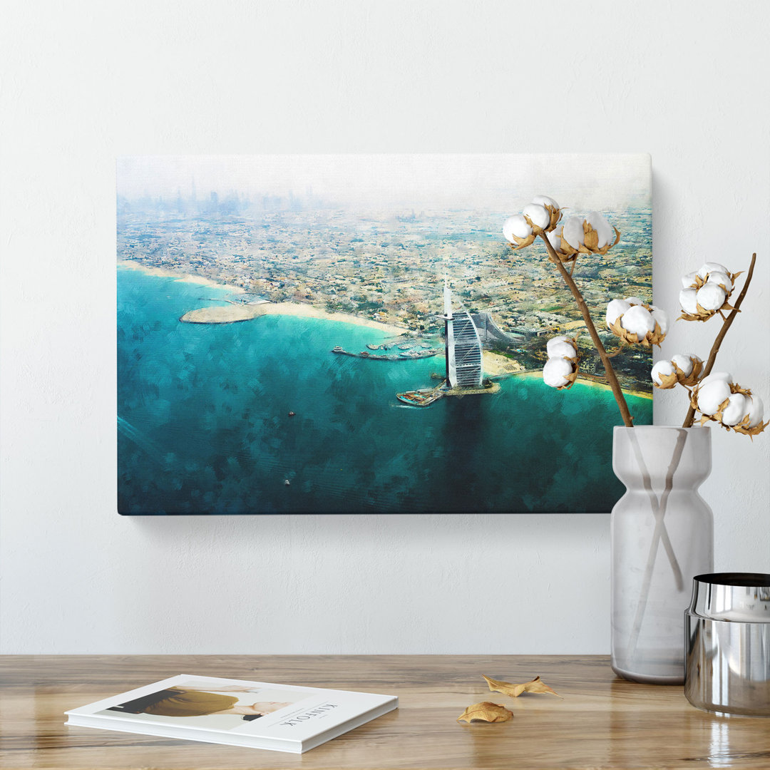 Burj Al Arab Hotel Dubai Skyline Painting - Wrapped Canvas