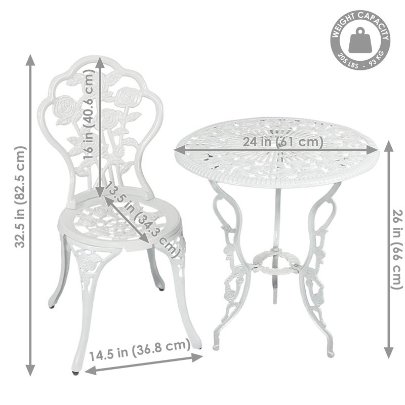 White Cast Aluminum Floral Bistro Set with Iron Legs