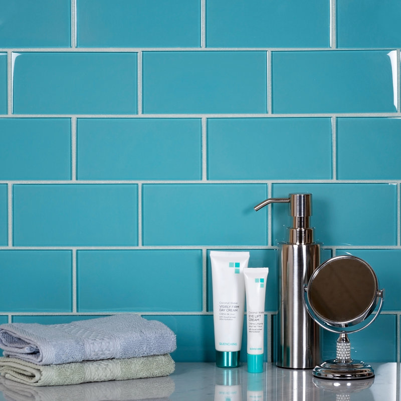 Apollo 6'' x 3'' Glass Subway Wall Tile, Aqua