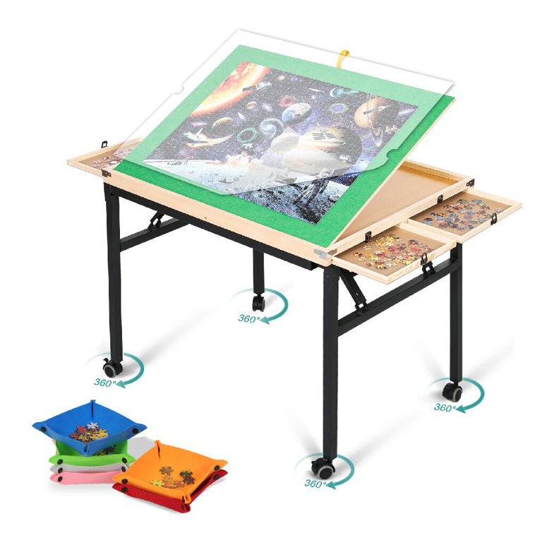 Puzzle Table With Adjustable Tabletop & Universal Wheels