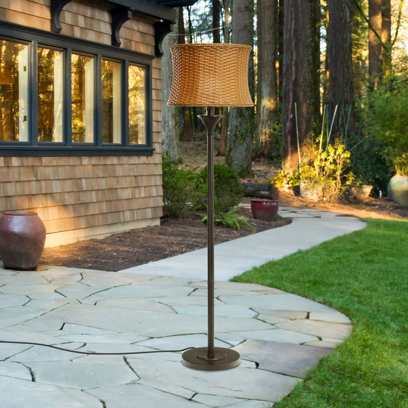Evert 59.5"H Outdoor Basket Weave Floor Lamp, Brown