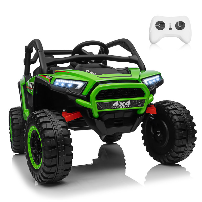 Voiture électrique verte 2 places pour enfants (24 V) avec télécommande parentale, musique Bluetooth, lumières DEL et cadeau amusant pour les filles