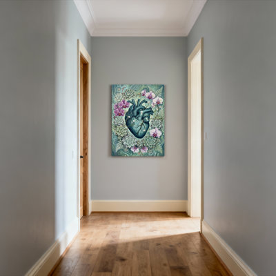 «Anatomical Heart with Floral and Succulent Elements», reproduction d'art sur toile tendue sur toile, ensemble de 1