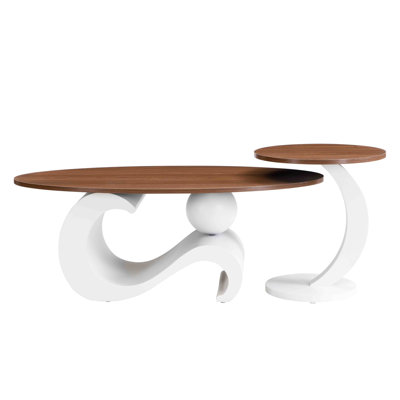 Nesting Coffee Table Set Of 2, Oral And Round Coffee Table Set, Industrial Table For Living Room, Large 47.24'', Small 19.69''